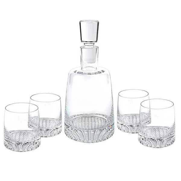 Suzy Levian Crystal Decanter and Cups 5 Piece Whiskey Set | SUZY LEVIAN