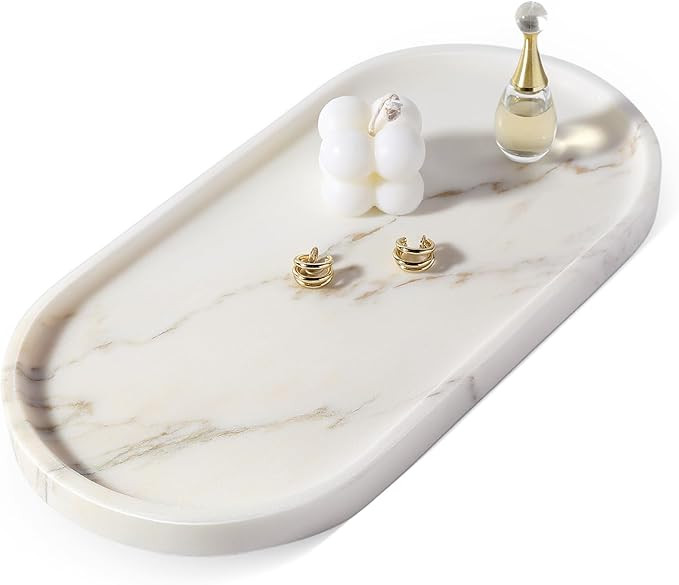 Koville White Marble Tray with Gold Pattern for Bathroom Counter, Stone Trays for Home Decor Marb... | Amazon (US)