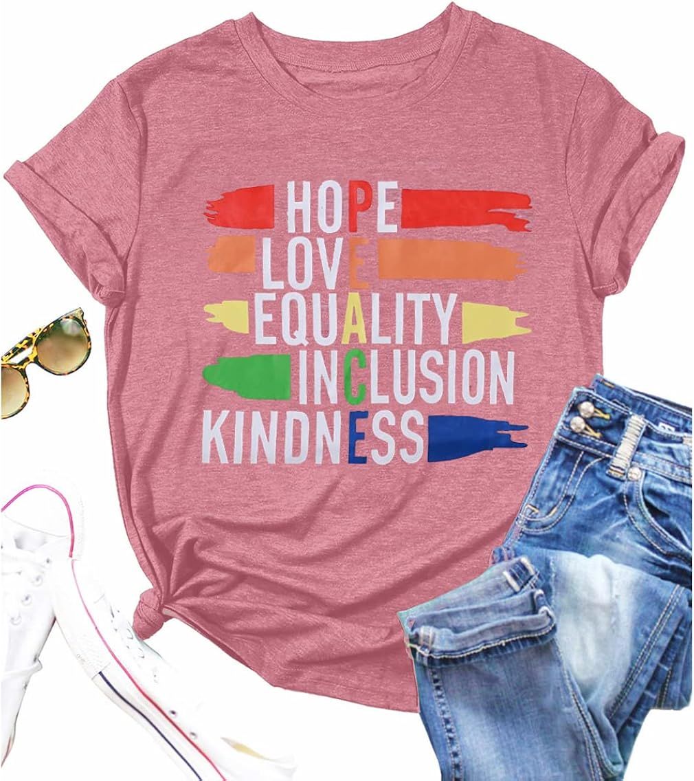 MYHALF Peace T Shirt Women Pride Shirt Hope Love Equality Inclusion Kindness Shirts Casual Inspir... | Amazon (US)