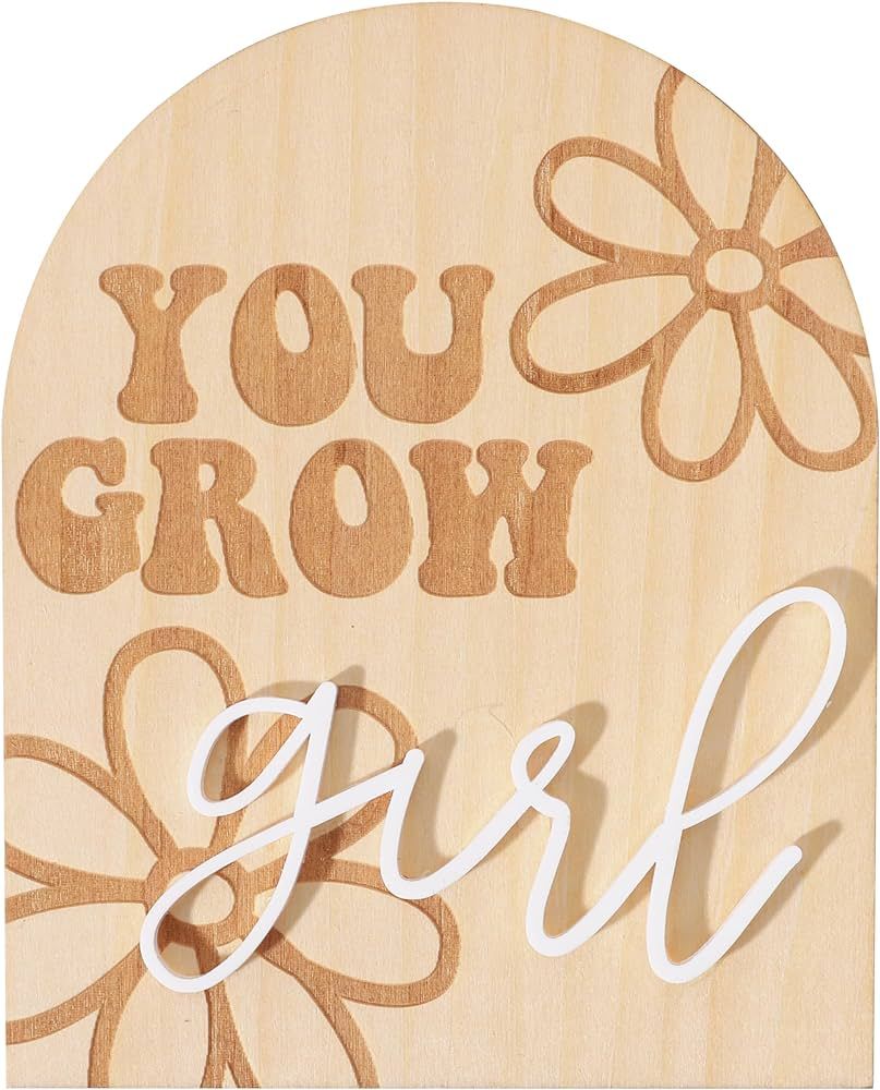 You Grow Girl Wooden Plaque - Kids Bedroom Nursery Decoration, Daisy Wooden Arch Nursery Sign, Bo... | Amazon (US)
