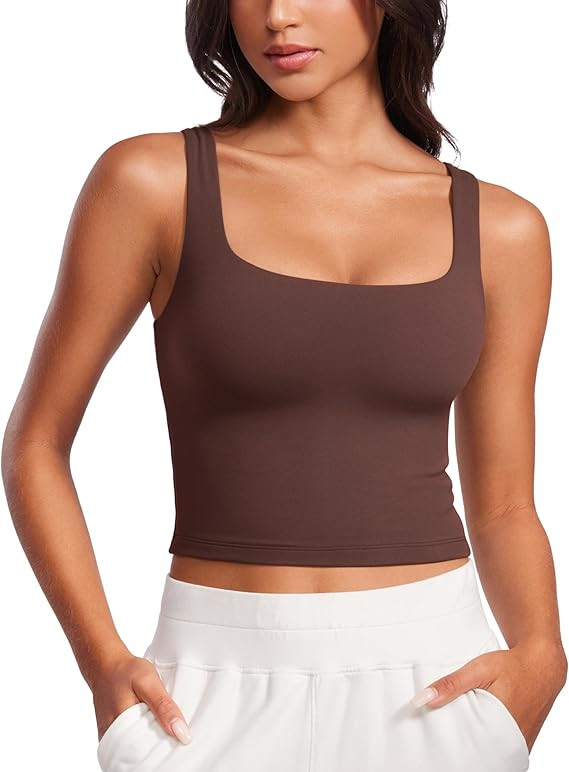 CRZ YOGA Womens Butterluxe Double Lined Square Neck Tank Tops Sleeveless Workout Yoga Tight Shirt... | Amazon (US)