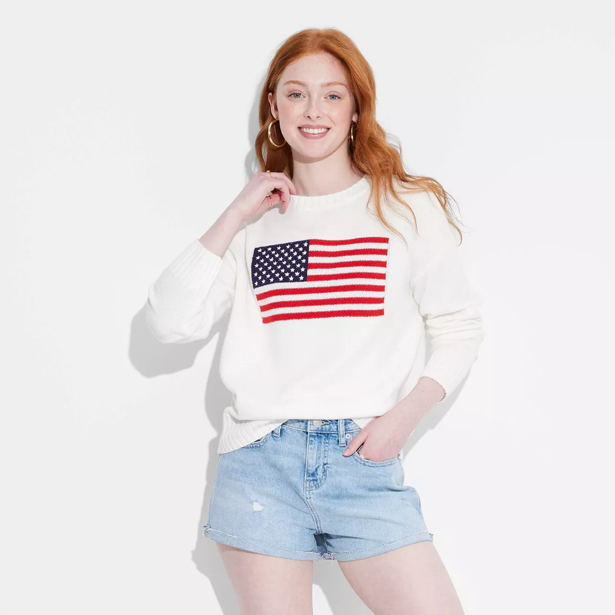 Women's Crewneck USA Pullover Sweater - Wild Fable™ Off-White XXS | Target