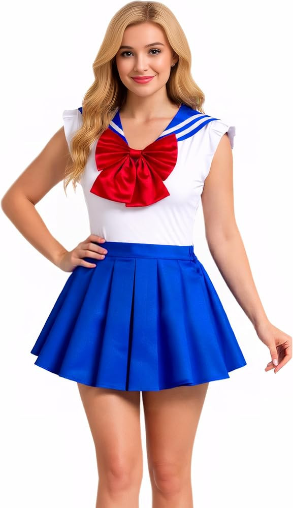 Sailor Anime Outfit School Uniform Onesie Romper With Pleated Skirt Cosplay Costume For Women Gir... | Amazon (US)