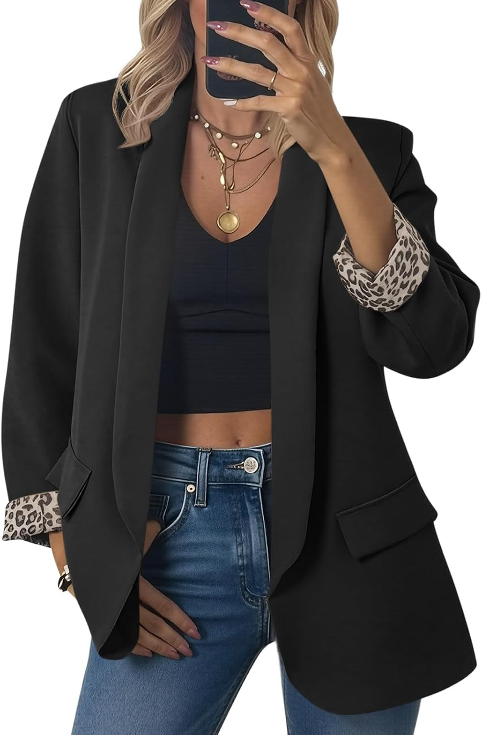 Cicy Bell Womens Leopard Blazer Business Shawl Collar Oversized Suit Jacket | Amazon (US)