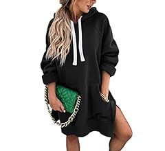 PRETTYGARDEN Women's Casual Pullover Sweatshirt Long Sleeve Split Hem Hoodie Dress with Kangaroo ... | Amazon (US)