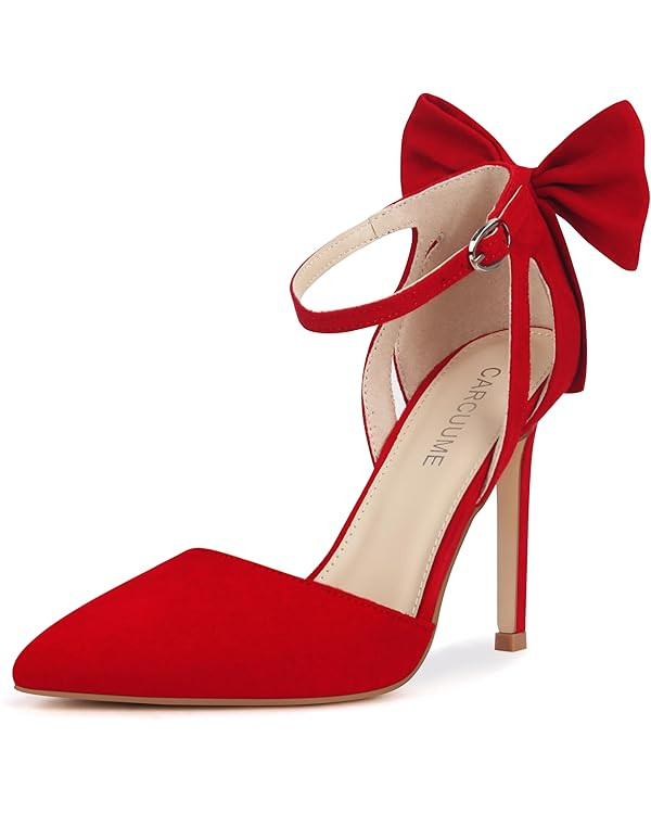 Carcuume Women's Closed Toe Heels Bow Stiletto Heel Sandals Pointed Toe Pumps Wedding Shoes | Amazon (US)