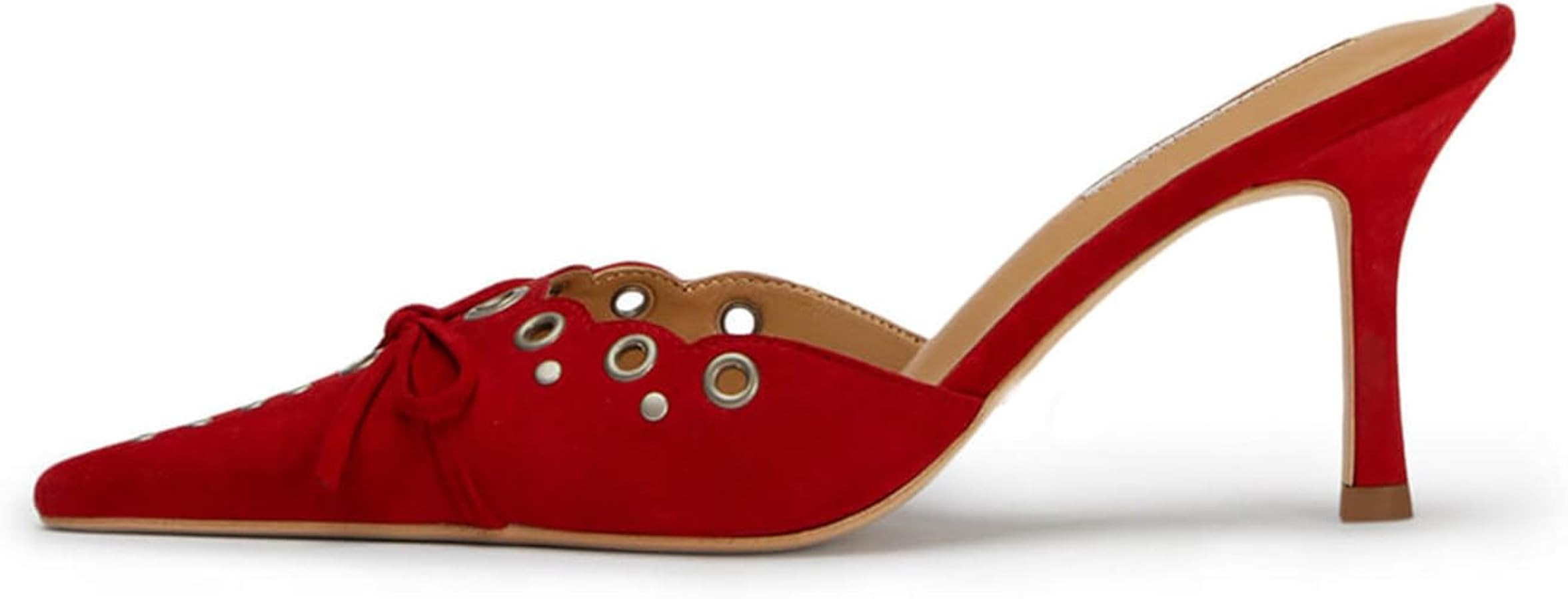 Women Pointed Toe Bow Heels Mules Slip on Stiletto Heels Sandals Dress Party Wedding Studded Heel... | Amazon (US)