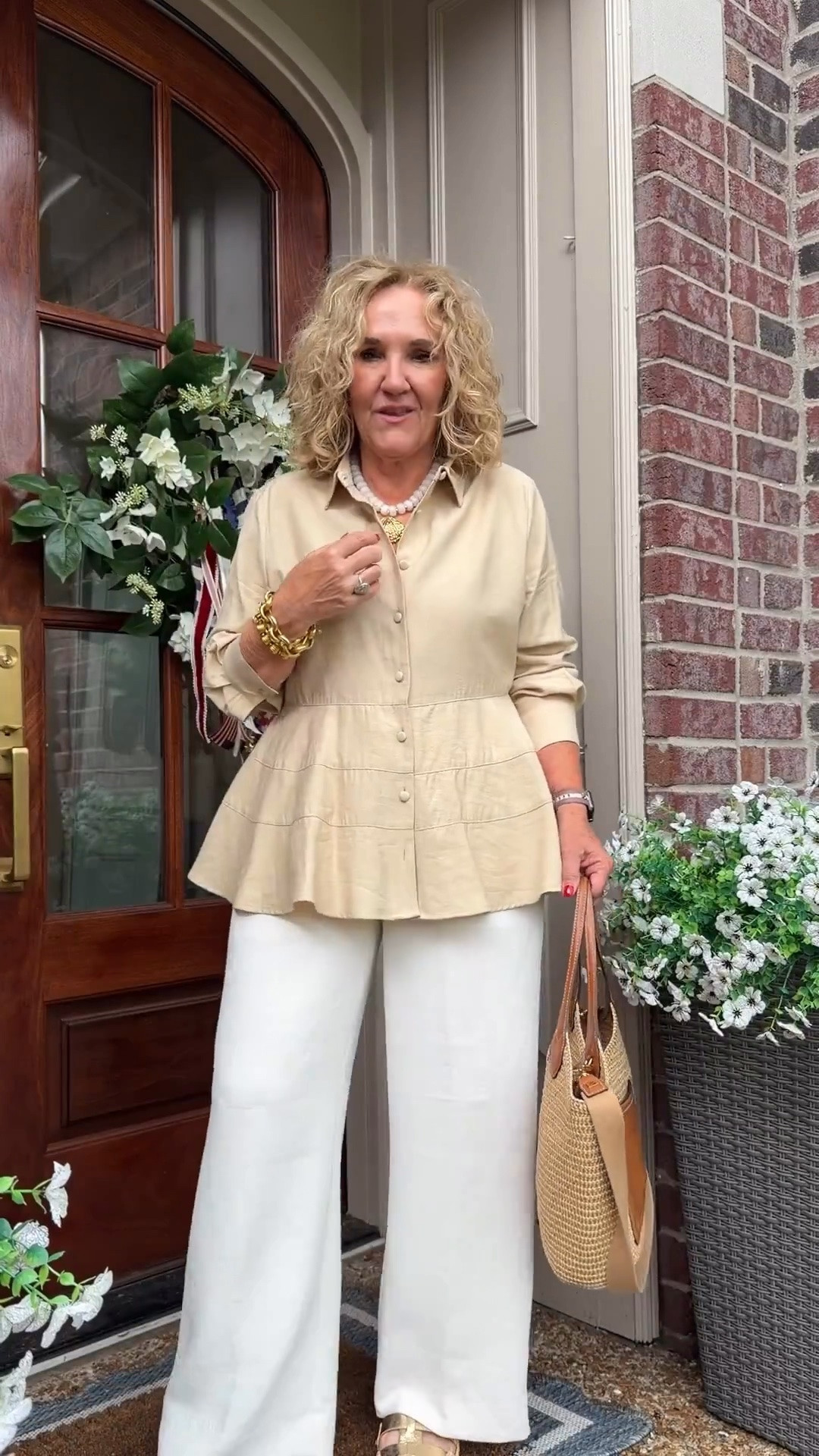 This peplum blouse is such an elegant piece for summer! The flattering silhouette pairs perfectly with these wrinkle-resistant wide leg pants for an effortlessly polished look that’s perfect for work, travel, brunch, or dinner. Wearing a medium in the top and a medium regular in the pants (I had them hemmed). I’ll also link a similar pair of gold sandals since mine are almost sold out.

💡 LTK MADE EASY

❤️ Heart = Support my posts
🔖 Save = Get sale & restock alerts
📋 Lists = Keep favorites organized
📲 Share = Send to yourself for later
💬 Comment = Ask me anything

#LTKootd #LTKSeasonal #LTKOver40