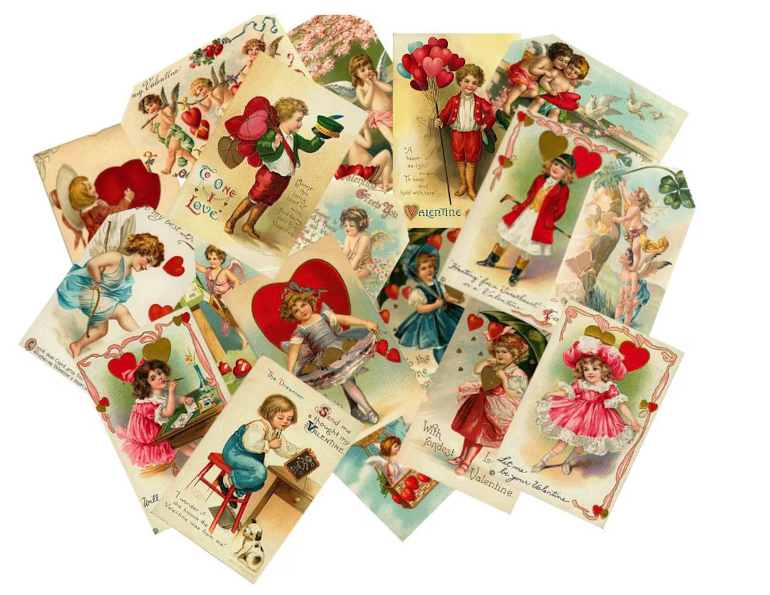 Vintage Valentine Reproduction DIE CUT Laminated Journal/gift Tags/scrapbooking 20PC Set 1 - Etsy | Etsy (US)