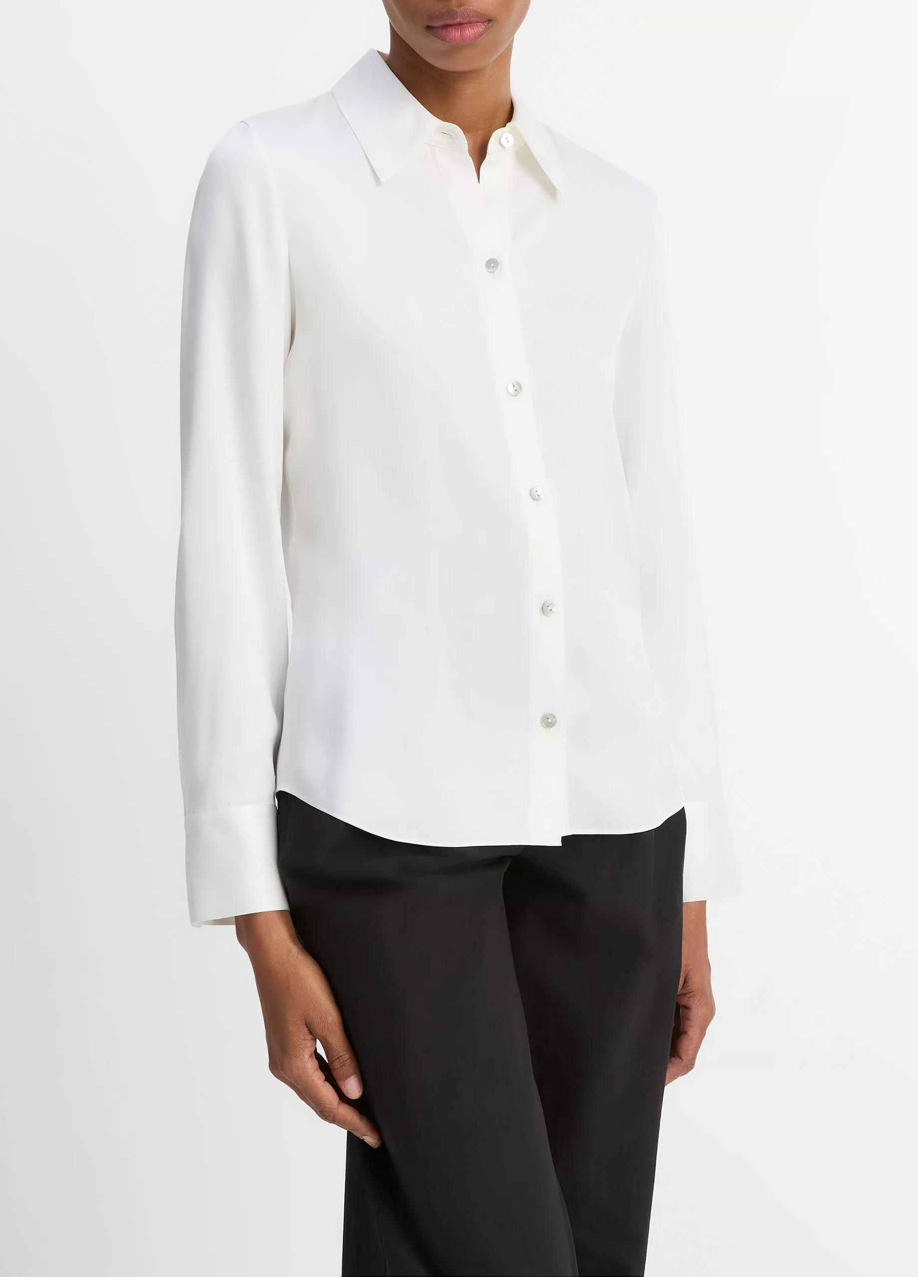 Silk-Blend Slim Button-Front Blouse | Vince LLC