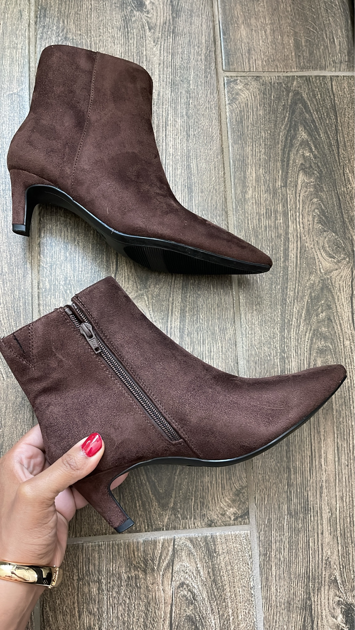 Booties are TTS. faux suede chocolate brown. On sale!

#LTKShoeCrush #LTKFindsUnder100 #LTKStyleTip