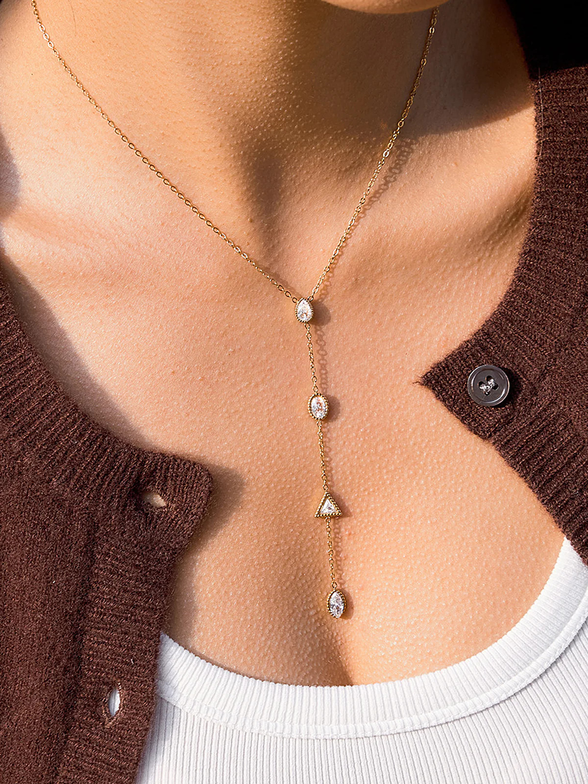 Geometric Zircon Y-Shaped Necklace | Commense
