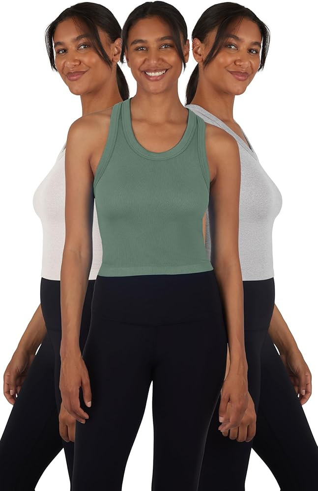 90 Degree By Reflex Womens 3 Pack Seamless Ribbed Tricolor Trio Meet and Greet Tank | Amazon (US)