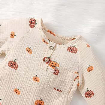 Christmas Outfit Newborn Baby Boy Girl Pumpkin Onesie Romper Long Sleeve Jumpsuit Playsuit Fall W... | Amazon (US)