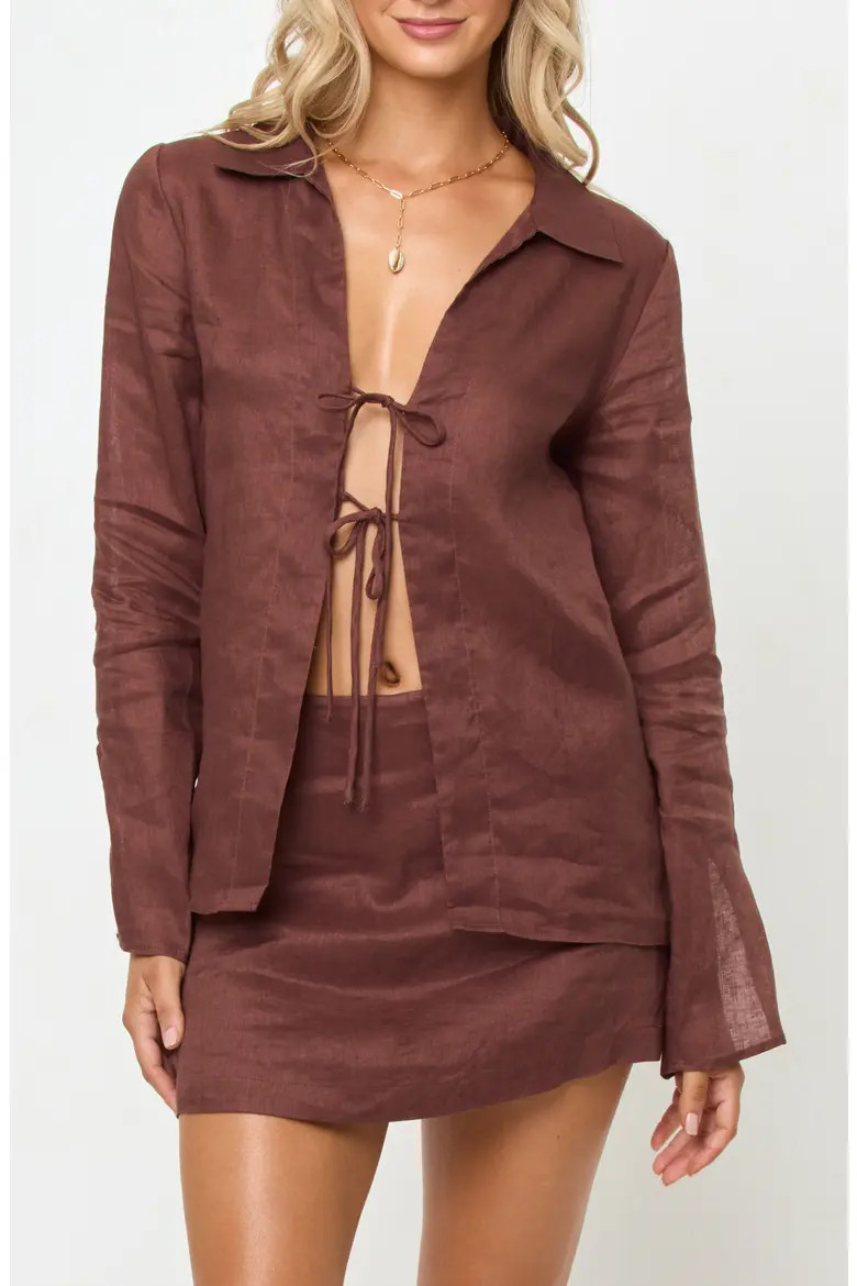 Venice Tie Front Linen Cover-Up Shirt (Women) | Nordstrom | Nordstrom