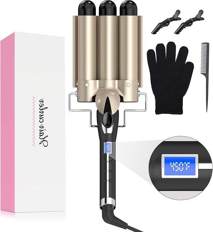 Hair Waver 1 1/4 Inch Crimper for Large Loose Waves, AIMERVO 3 Barrel Curling Iron 1.25", 15 Heat... | Amazon (US)