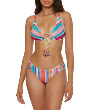 Lucky Brand Porto Covo Water Color Placement Print Halter Swim Top & Tab Side Hipster Swim Bottom... | Dillard's