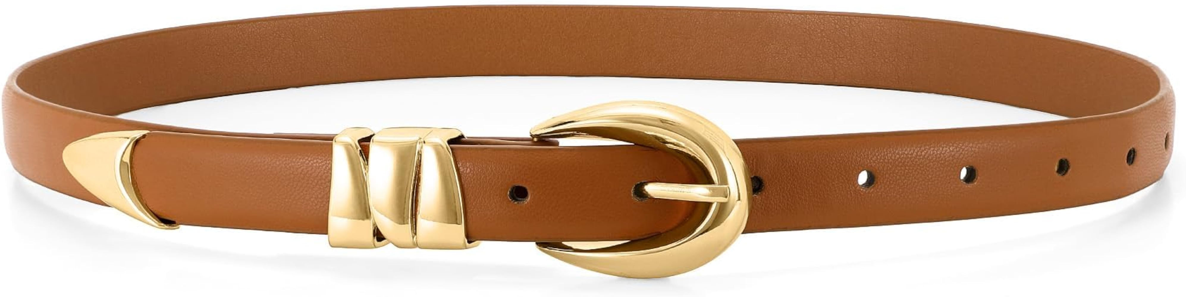 WHIPPY Women Skinny Leather Belt for Jeans Pants Dresses Ladies Fashion Waist Belt with Shiny Gol... | Amazon (US)