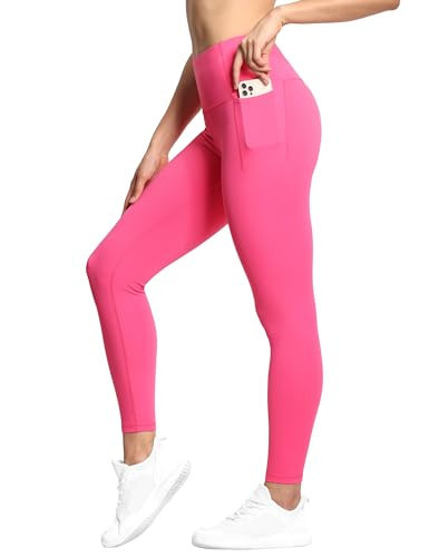 THE GYM PEOPLE Tummy Control Workout Leggings with Pockets High Waist Athletic Yoga Pants for Women Running, Fitness (Bright Pink,Small) | Amazon (US)