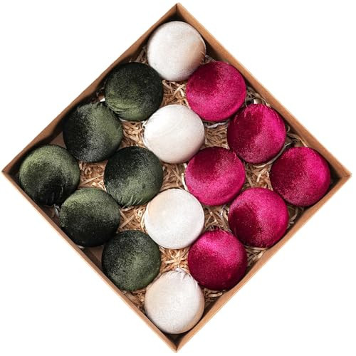 Velvet Ornaments for Christmas Tree 16 Pack 3.15" Velvet Christmas Ball Set, Luxurious Holiday Tree Ornaments for Home Decor, Burguny Dark Green | Amazon (US)