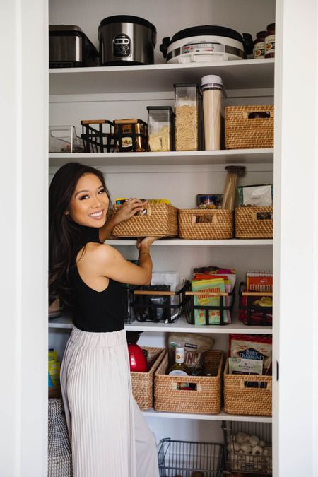 Kitchen organization with rattan baskets and bins. Love this pantry organization because we can see what we have and easily access it. Also linking wire bins and food storage containers  

#LTKSeasonal #LTKhome #LTKstyletip