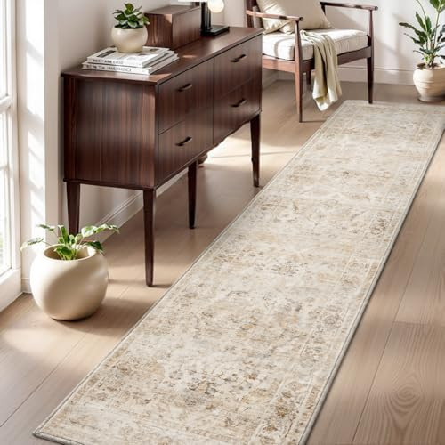 AMOAMI-2X10 Runner Rug-Washable Runners for Hallways-Soft Non Slip Bedside Rugs for Bedroom-Vintage Long Rug for Hallways Entryway Laundry Room Stair Kitchen Bathroom Beige | Amazon (US)
