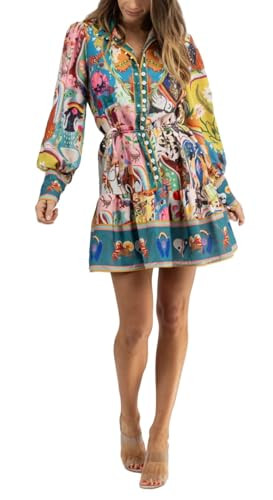lovecarnation Summer Shirt Dress for Women Long Sleeve Floral Printed Button Down Mini Dresses TJ... | Amazon (US)