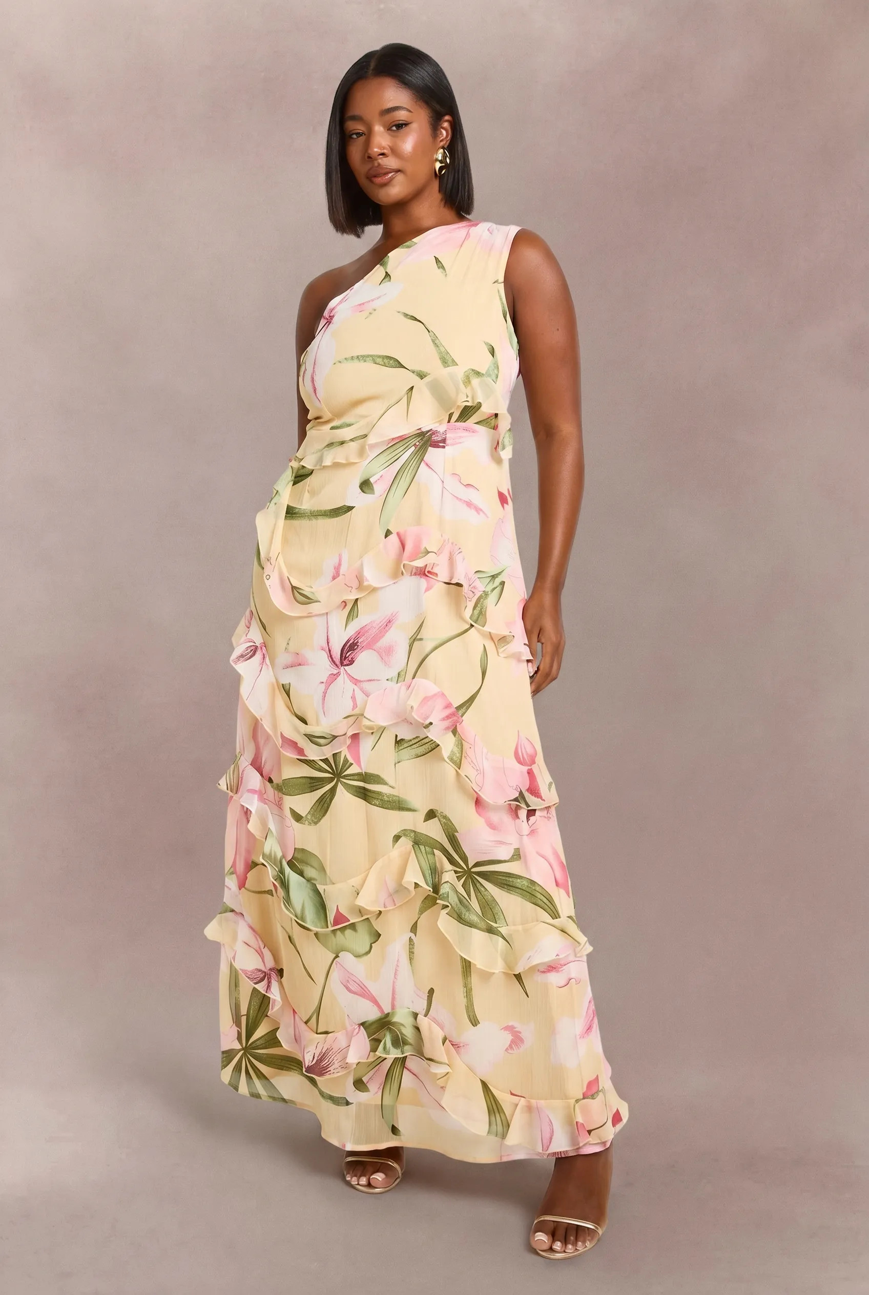 Lemon Plus Floral Chiffon Asymmetric Maxi Dress | Boohoo | Boohoo.com (UK & IE)