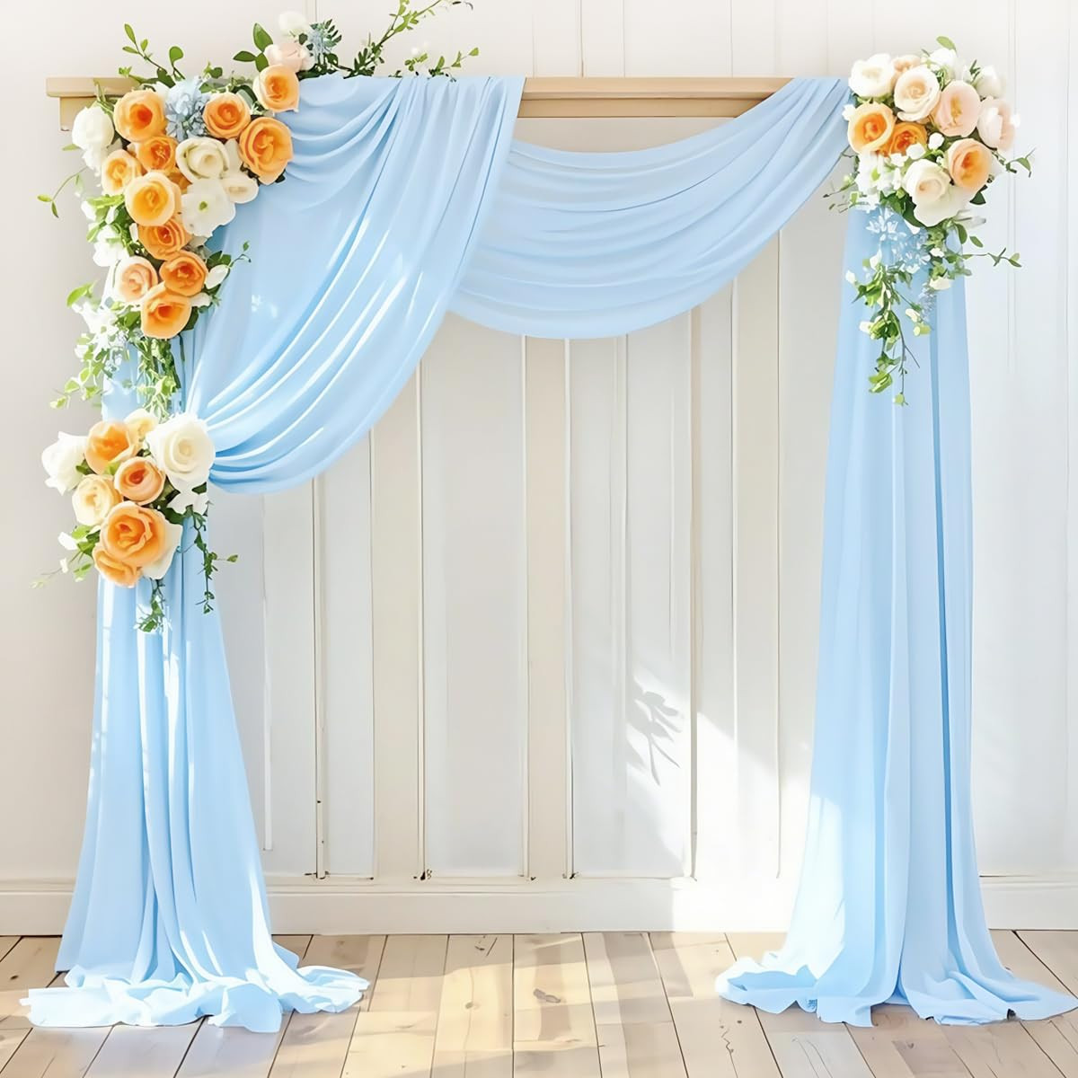 Wedding Arch Draping Fabric 1 Panel 30'' x 18FT Baby Blue Sheer Chiffon Arch Drapery for Bridal S... | Amazon (US)