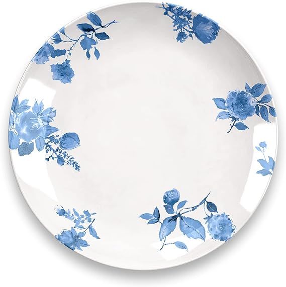 TarHong Abode Homewares Cottage Blue Floral Dinner Plate, 10.5-Inch, Pure Melamine, Indoor/Outdoo... | Amazon (US)