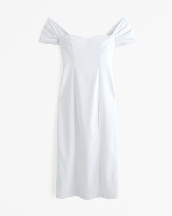 Women's Clean Off-The-Shoulder Midi Dress | Women's Dresses & Jumpsuits | Abercrombie.com | Abercrombie & Fitch (US)
