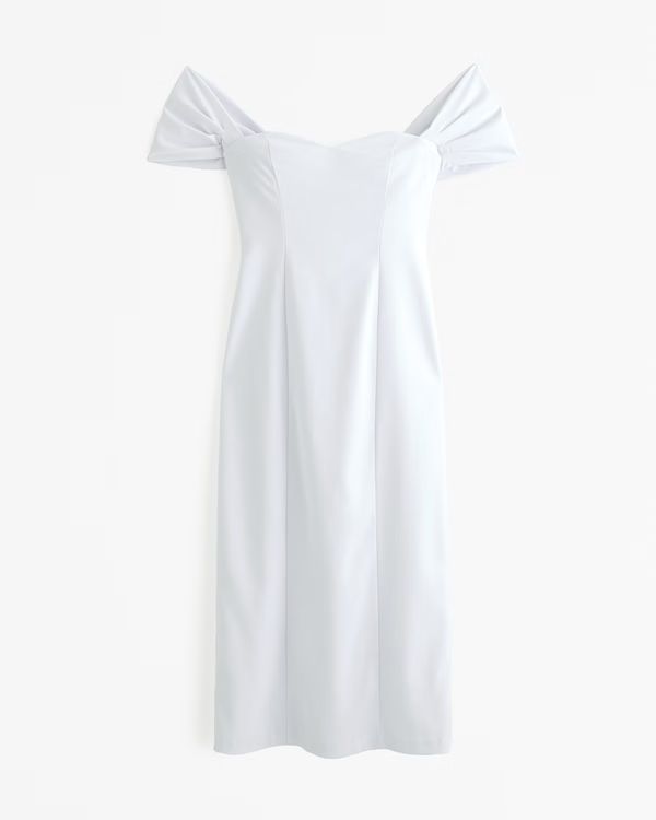 Women's Clean Off-The-Shoulder Midi Dress | Women's The A&F Wedding Shop | Abercrombie.com | Abercrombie & Fitch (US)