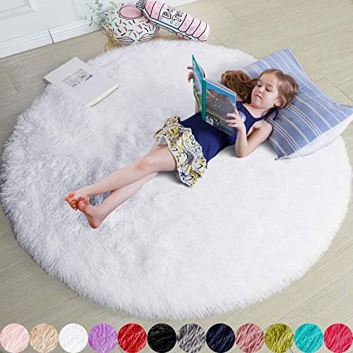 White Round Rug for Bedroom,Fluffy Circle Rug 5'X5' for Kids Room,Furry Carpet for Teen's Room,Sh... | Amazon (US)