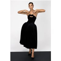 Hepburn | Black Velvet Bandeau Midi Dress With Bow | Club L London