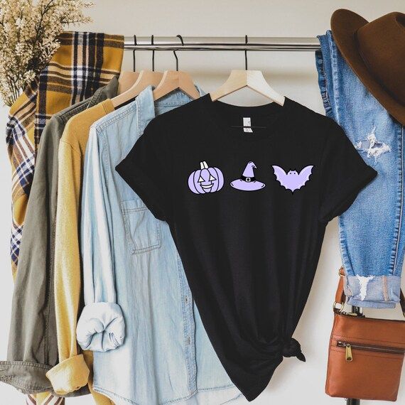 Pumpkin Witch Hat Bat Shirt Halloween Purple Shirt Purple - Etsy | Etsy (US)