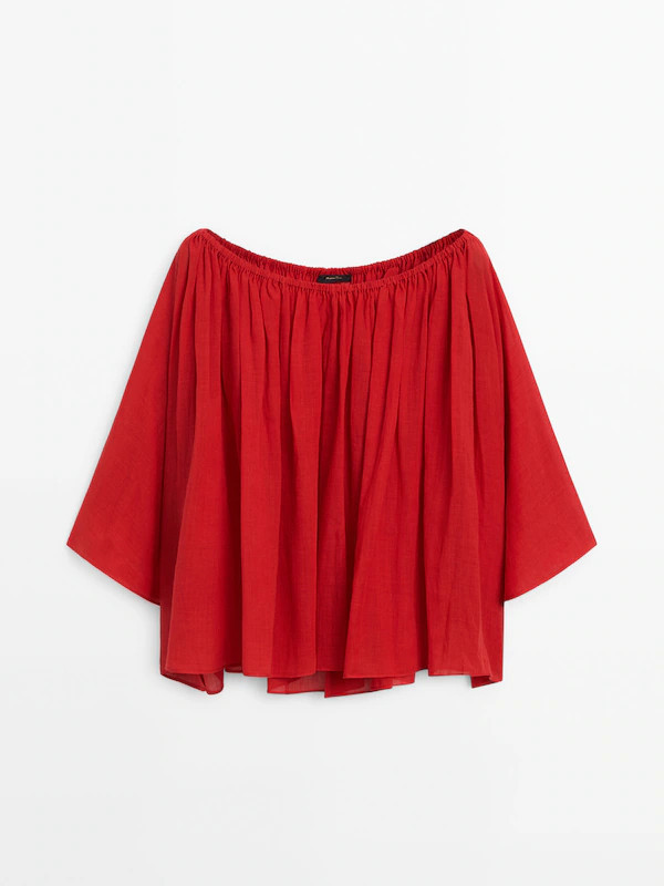 Ramie blend blouse with creased effect | Massimo Dutti US