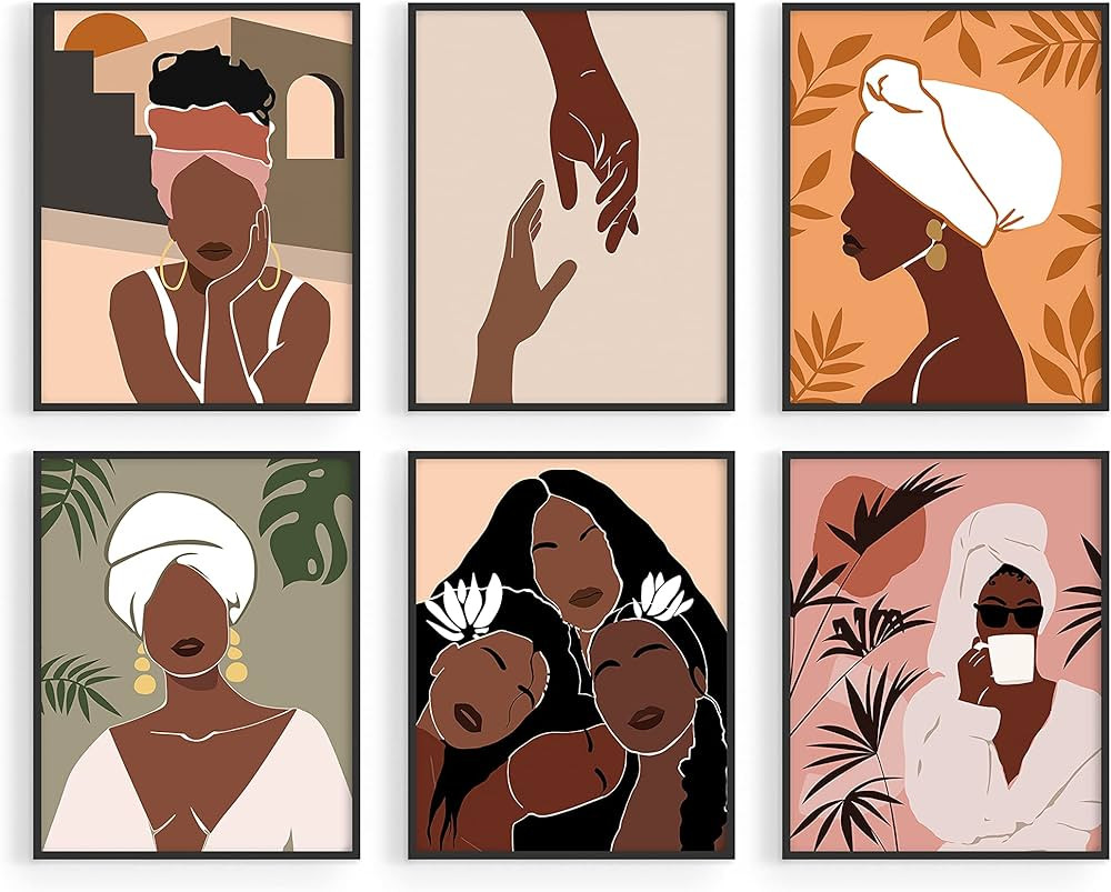 HAUS AND HUES Black Woman Wall Art - Set of 6 Black Girl Wall Decor, Black Girl Paintings for Wal... | Amazon (US)