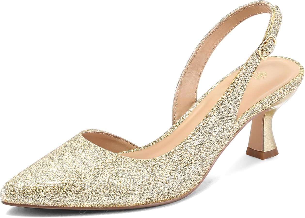 mysoft Women's Pumps Slingback Kitten Heels Pointed Toe Sexy Wedding Party Dress Pump Shoes | Amazon (US)