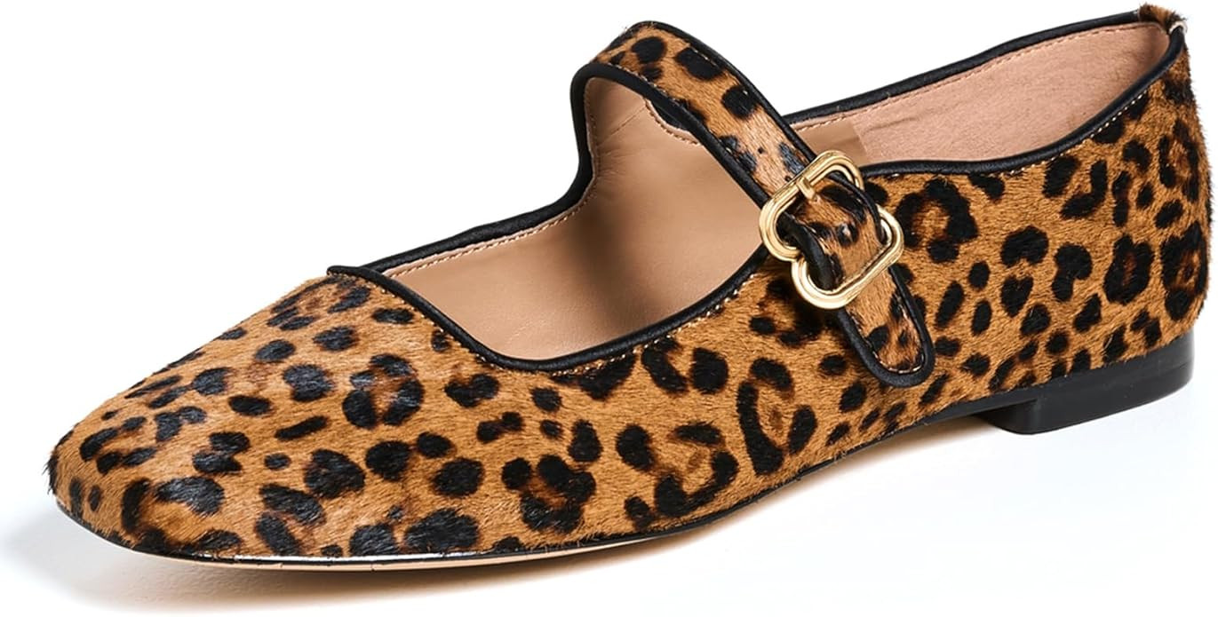 DOEYG Mesh Ballet Flats Shoes for Women Leopard Animal Print Mary Jane Flats Shoes Square Toe Dre... | Amazon (US)