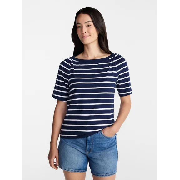 Time and Tru Women's Cotton V-Neck Tee with Short Sleeves, Sizes XS-4X | Walmart (US)