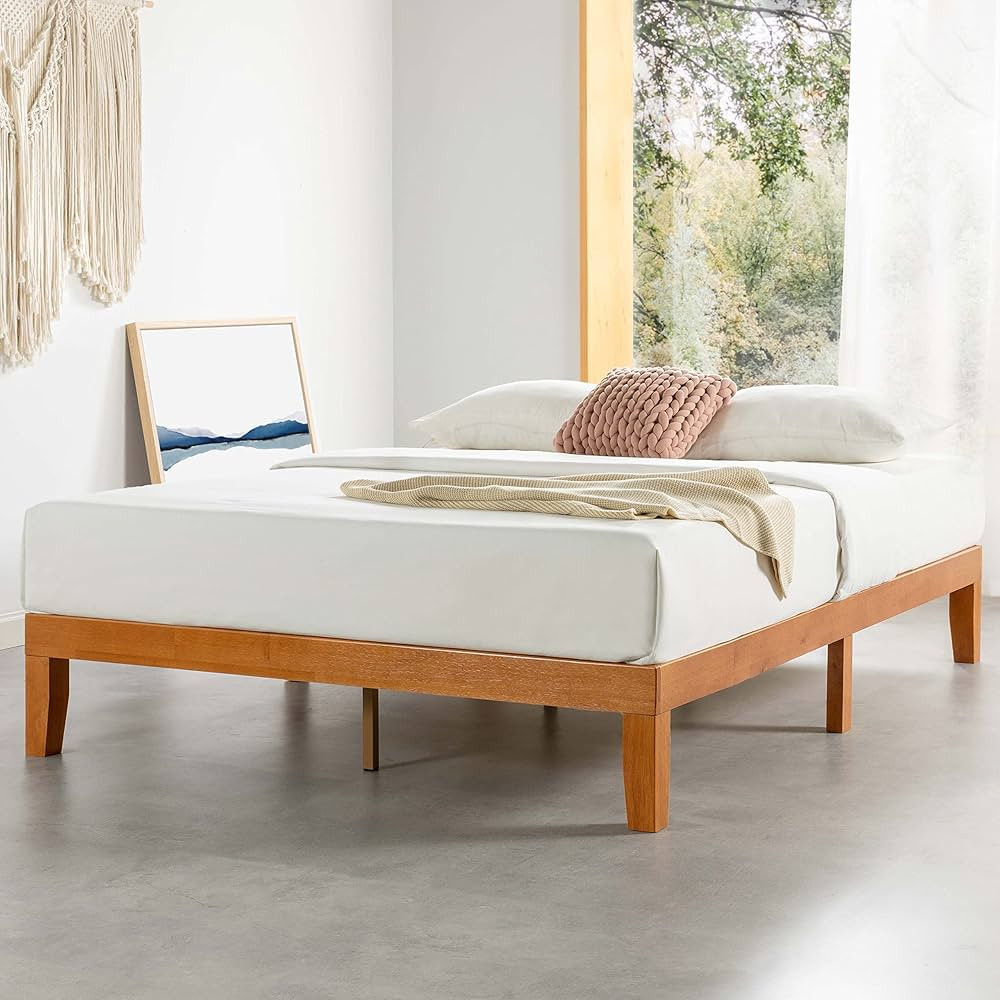 Mellow 12" Classic Solid Wood Platform Bed Frame w/Wooden Slats (No Box Spring Needed), Natural, ... | Amazon (US)
