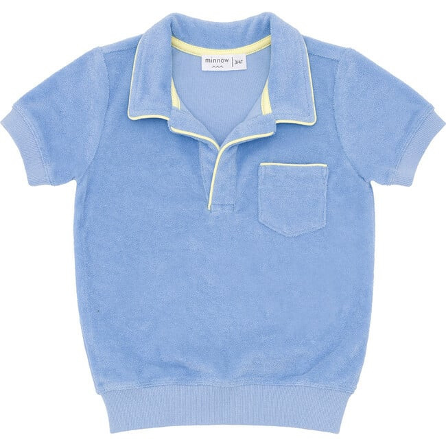 Minnow | Unisex Clearwater (Blue French Terry Polo Shirt w/ Ribbed Hem, Size 3-4Y) | Maisonette | Maisonette