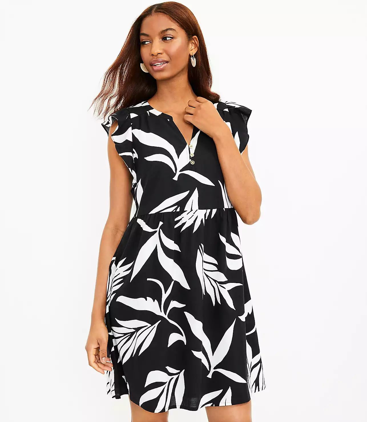 Palm Ruffle Button Dress | LOFT