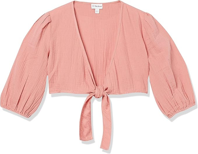 The Drop Women's Natasha Gauze Cropped Tie-Front Puff Sleeve Top | Amazon (US)