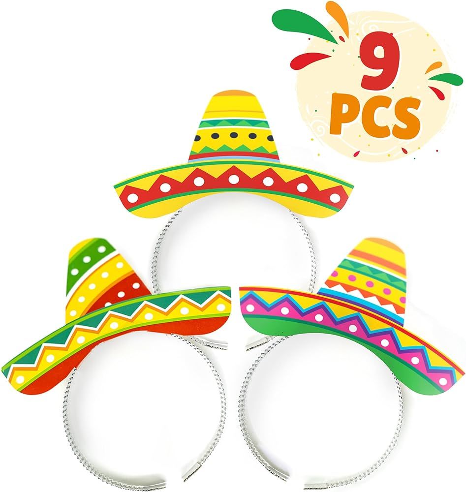 Fiesta Party Hats - 9 Pack Headband Hats - Cinco De Mayo Party Supplies Decorations Fiesta Party ... | Amazon (US)