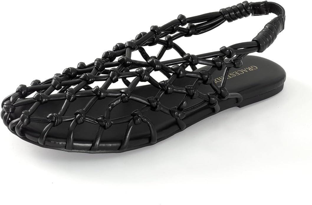 Women's Mesh Ballet Flat Sandals – Slingback Strap Flat Heel with Leather-Woven Design & Cushio... | Amazon (US)
