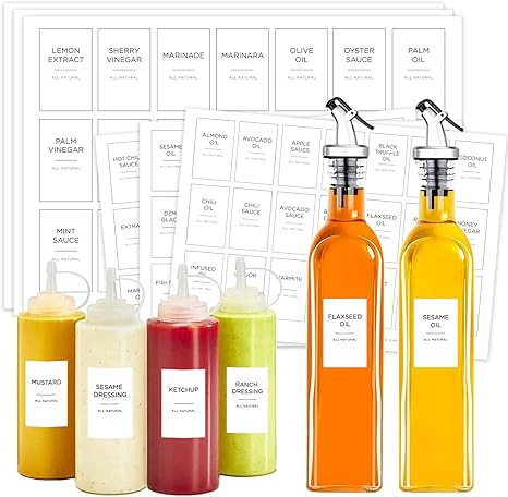 Oils, Vinegars and Condiments Labels for Bottles, Prefdo 126 PCS Minimalist Water & Oil Resistant... | Amazon (US)