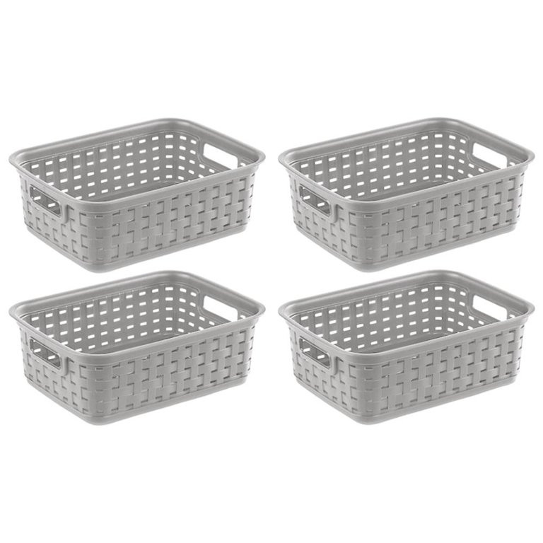 Sterilite Small Weave Basket Storage Bin Plastic Wicker Look Cement Gray, 4-Pack | Walmart (US)