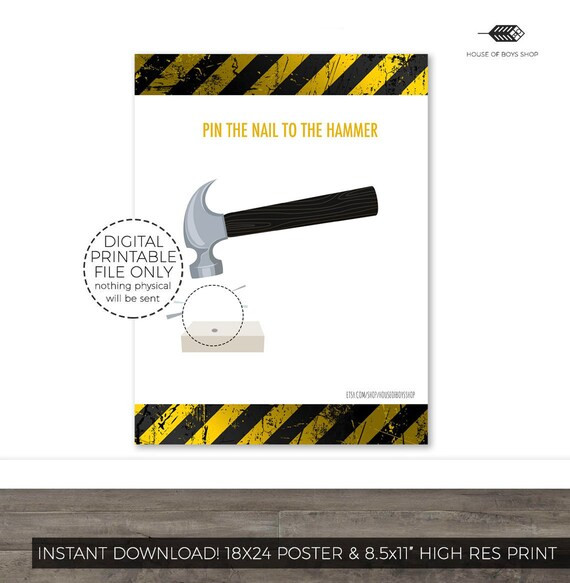 construction party printables Pin The Nail On The Hammer Construction Birthday Printable Party Ga... | Etsy (US)