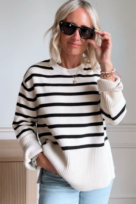 Stripe sweater- runs oversized.  I sized down to xxs.  The XS was too sloppy so I highly suggest sizing down.
On sale
French aesthetic
Parisian style
Paris vacationn

#LTKeurope #LTKsalealert #LTKstyletip
